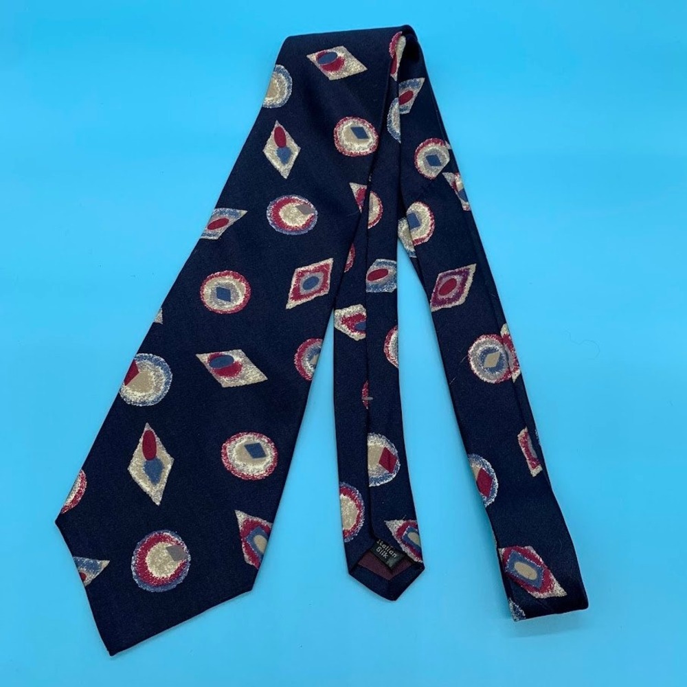 Vintage Halston III Blue Geometric Italian Silk Artsy Men's Classic Neck Tie